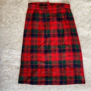 Vtg Handmade Green Red Plaid Wool Skirt Womens Size XS Preppy Christmas Holiday